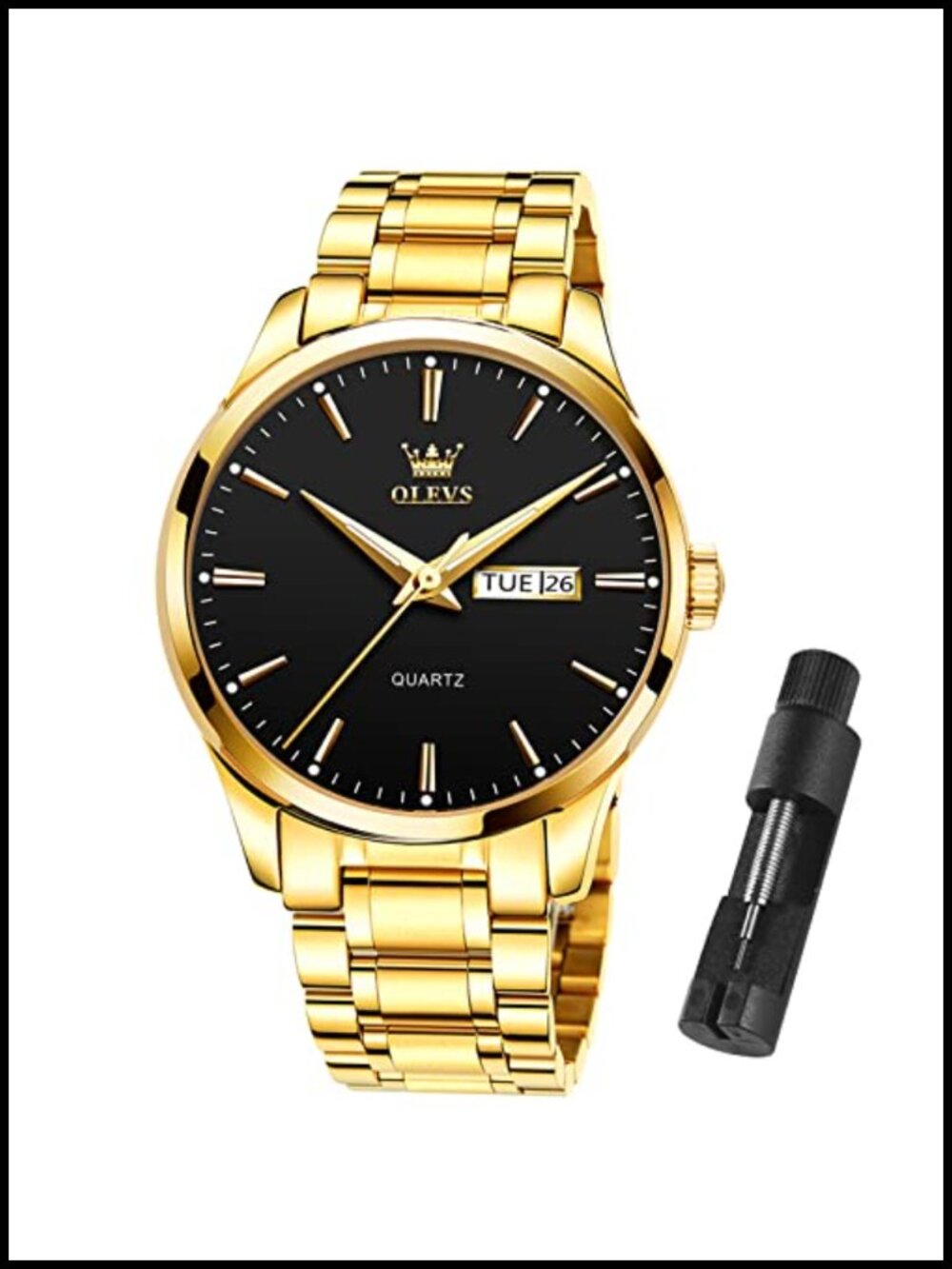 OLEVS Men's Stainless Steel Analog Watch with Day Date